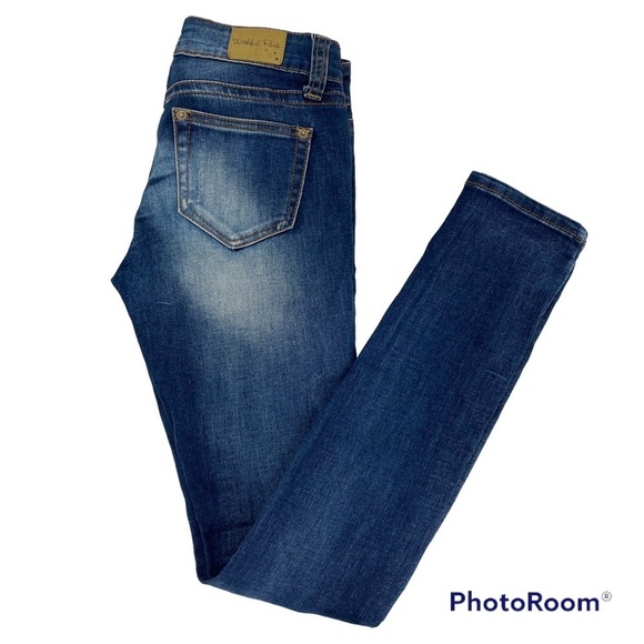 Wishful Park Size 0 Woman's Sophia Skinny Denim Blue Jeans Distressed Low Rise - Picture 1 of 10